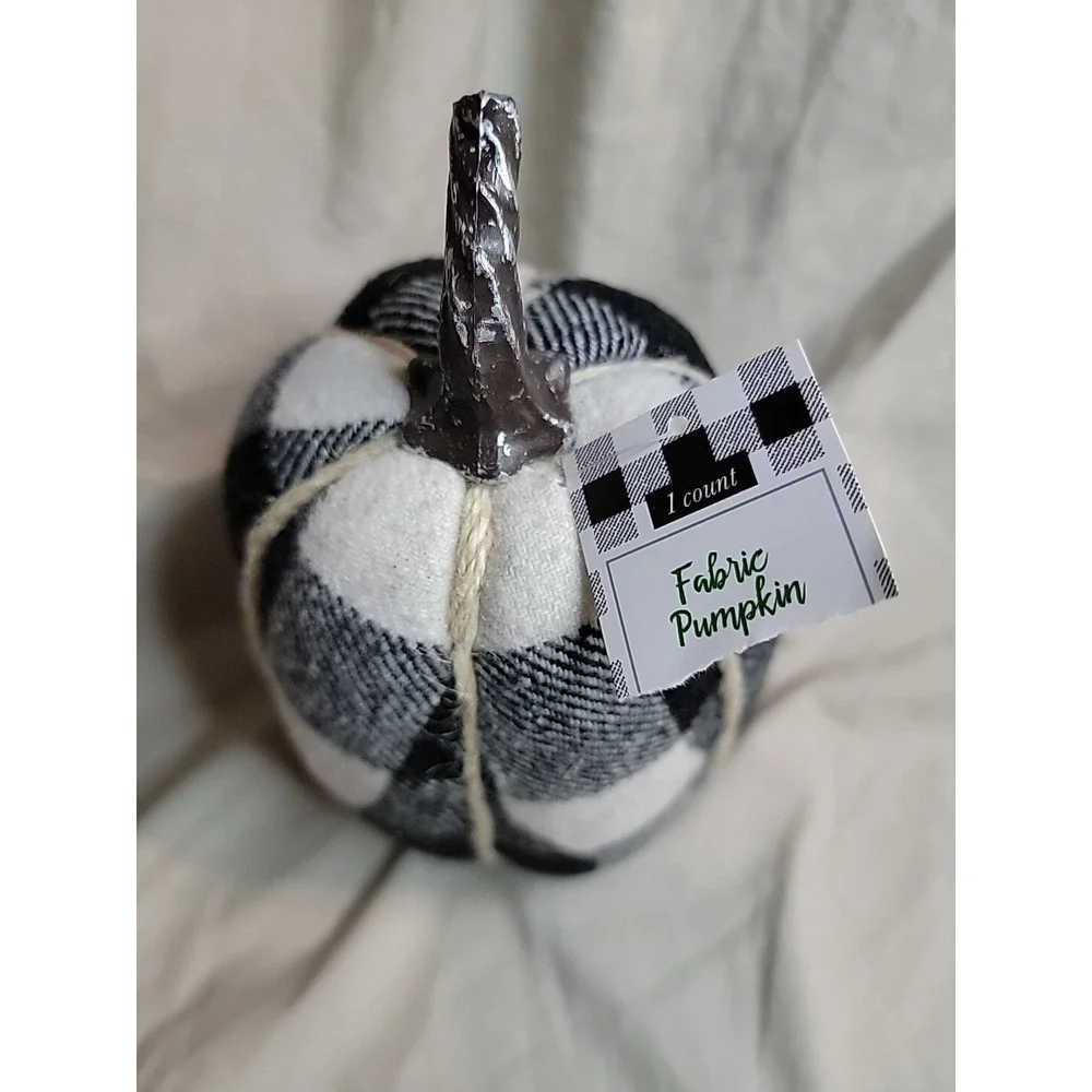 Stuffed Fabric Tall Pumpkin Black & White Large Gingham Print 8.5